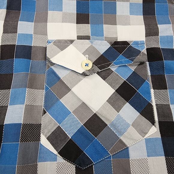 Ted Lapidus Shirt Mens Medium Geometric Check Long Sleeve Casual Button Down - Picture 12 of 16